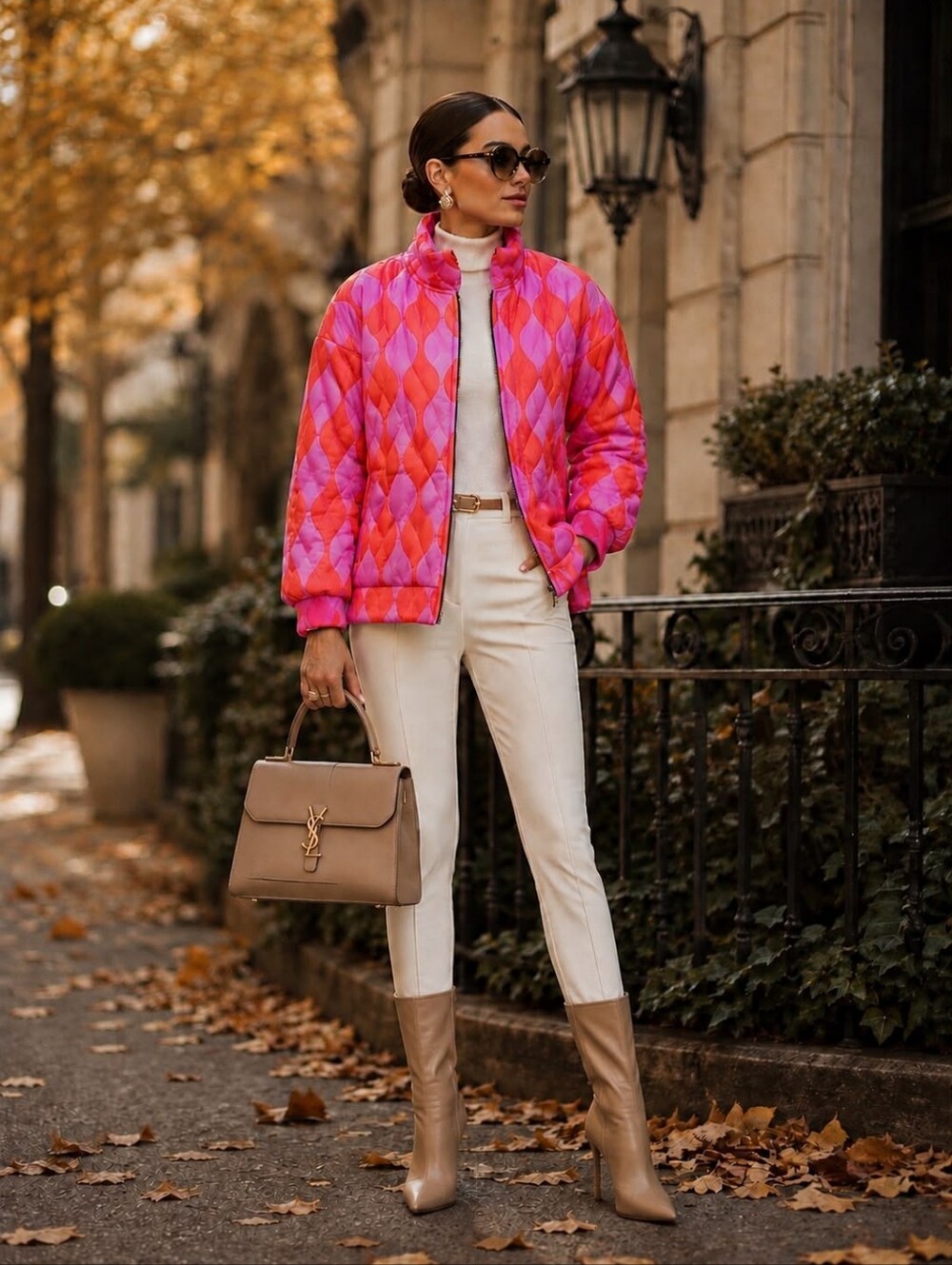 SM 12 Made In Italy 100% Cotton Women's Pink & Red Quilted Bomber Jacket